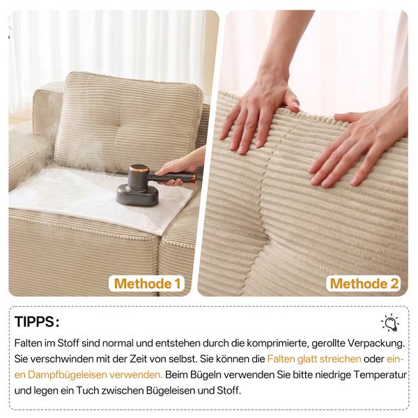 Ecksofa FX-OTM Beige - Cord - 293 x 69 x 177 cm
