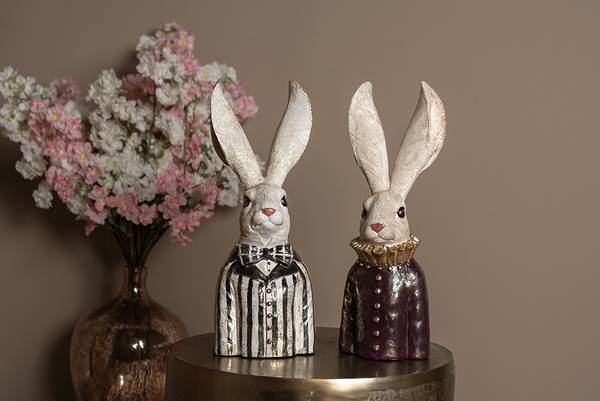 Beeld Konijn DekoEaster-Fernando wit - kunststof - 14 x 42 x 16 cm