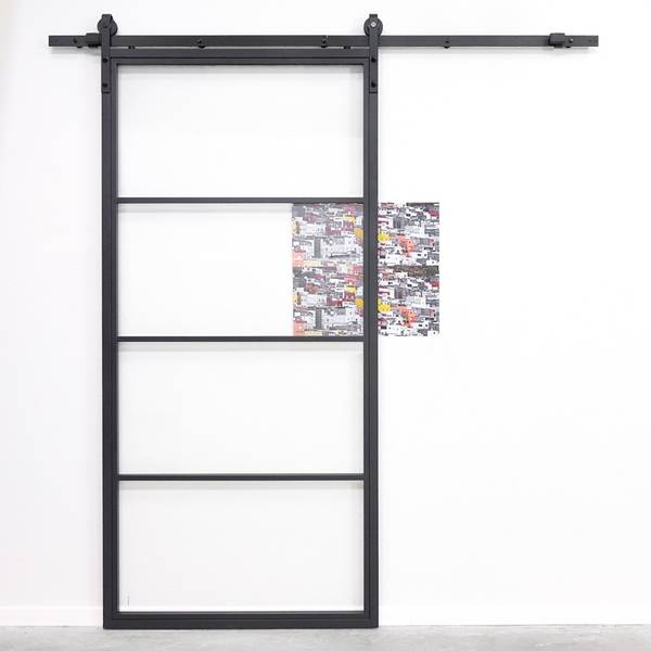 Schuifdeur VOBI zwart - staal - transparant glas - 90 x 210 x 3 cm