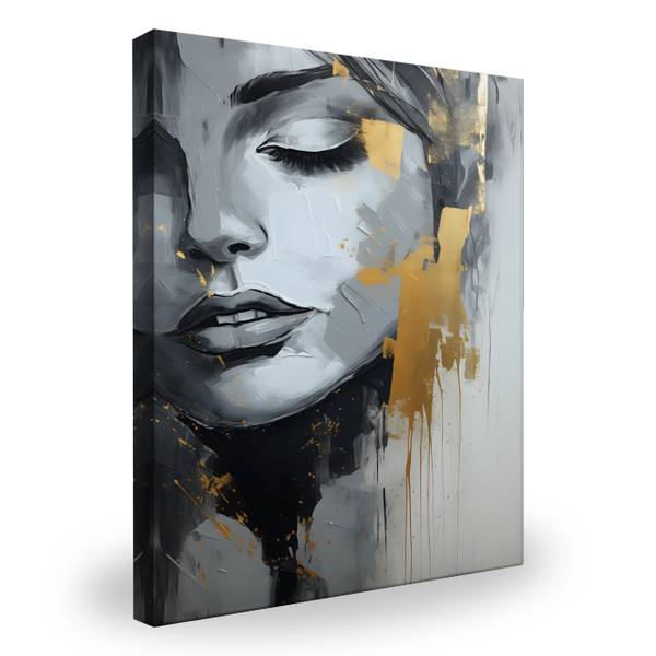 Afbeelding Het gezicht VROUW beige - zwart - bruin - grijs - linnen - 40 x 60 x 60 cm