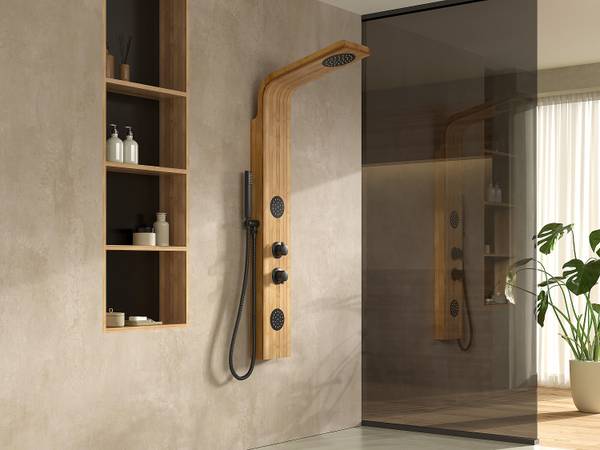 Duschsäule NEVOLA Beige - Holz teilmassiv - 53 x 140 x 20 cm