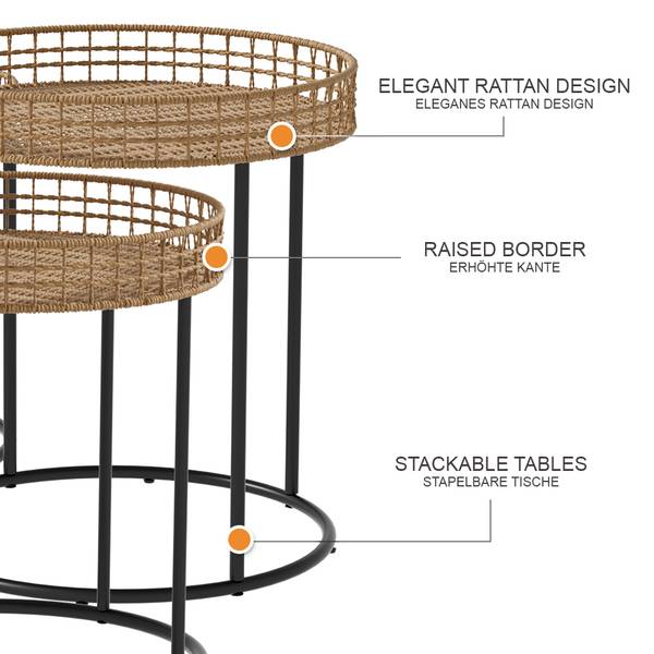 Couchtisch-Set Brunswick 49378 Schwarz - Braun - Metall - 44 x 48 x 44 cm