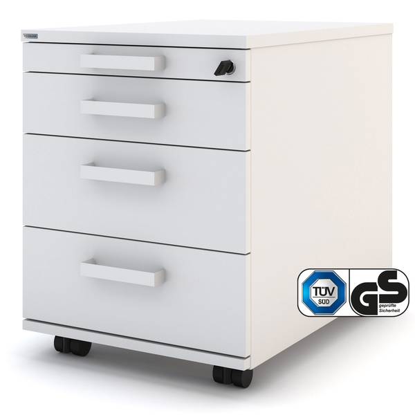 Rollcontainer Pontis mit 4 Schubladen Weiß - Holzwerkstoff - 42 x 54 x 59 cm