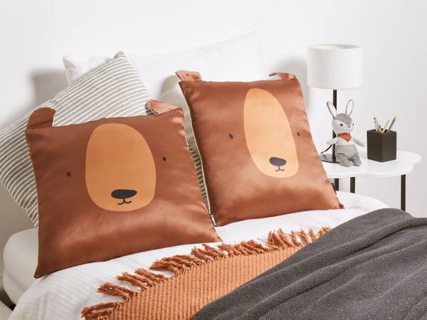 Dekokissen 2er Set TEDDYBEAR Braun - Naturfaser - 45 x 4 x 45 cm