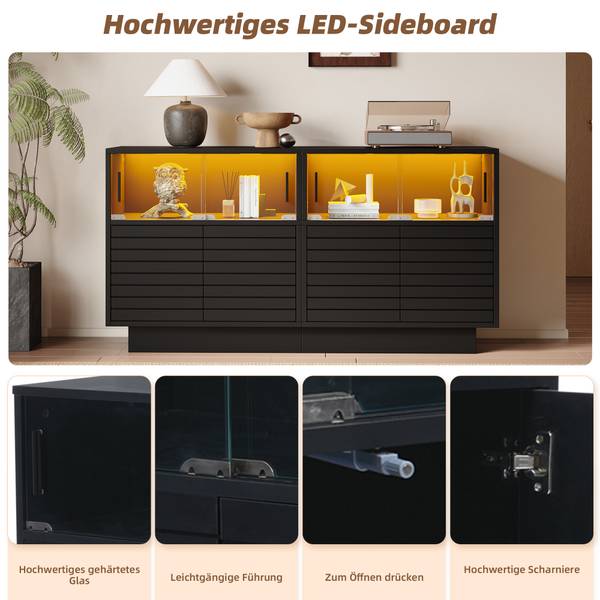 Sideboard Ourea Ⅲ Schwarz - Holzwerkstoff - Glas - 35 x 68 x 130 cm