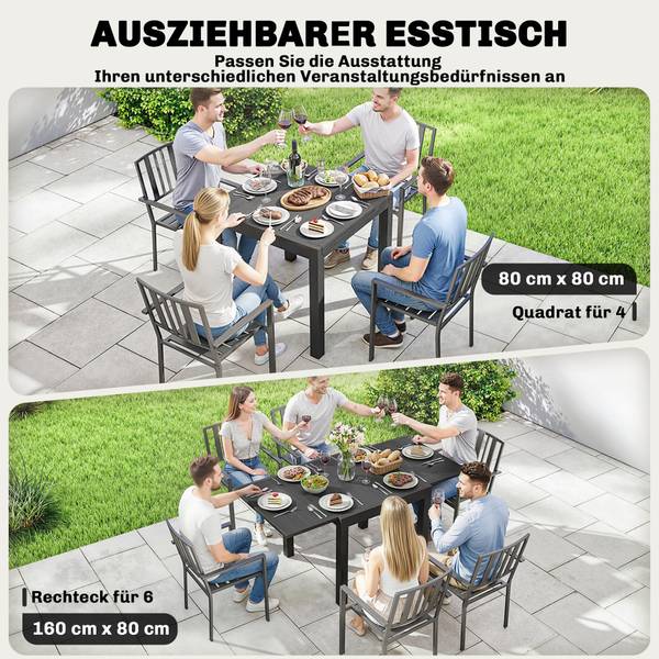 Ausziehbarer Gartentisch 84G-997V00BK Schwarz - Aluminium - 80 x 75 x 160 cm
