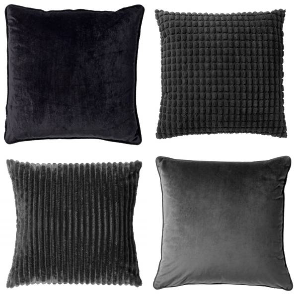Dekokissen Mixed 4er Set Schwarz - Grau - Textil - 45 x 45 x 10 cm