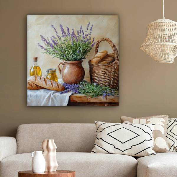 LEINWANDBILD Lavendel Violett - Baumwollstoff - 90 x 90 x 2 cm