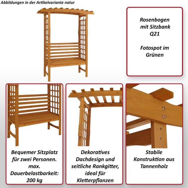 Rosenbogen mit Sitzbank Q21 Braun