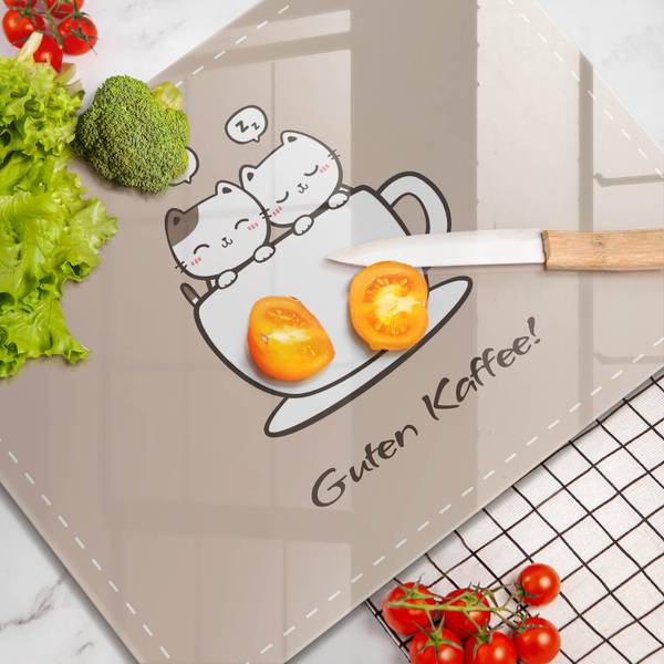 Schneidebrett Motiv: Guten Kaffee! Beige - Glas - 40 x 52 x 1 cm
