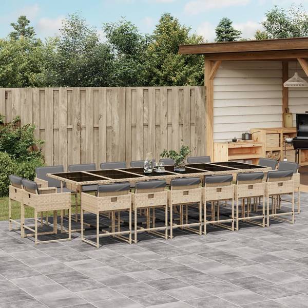 Garten-Essgruppe 3033284-5 17-teilig Beige - Grau - Polyester - Stahl - Klarglas - 106 x 73 x 330 cm