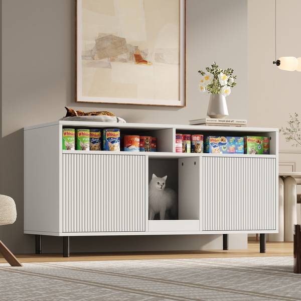Katzentoiletten-Schrank CP09 Weiß - Holzwerkstoff - 66 x 66 x 120 cm