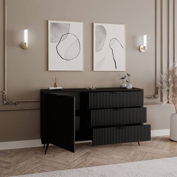Kommode SCARLETT 1D3S Schwarz - Holzwerkstoff - 138 x 81 x 38 cm