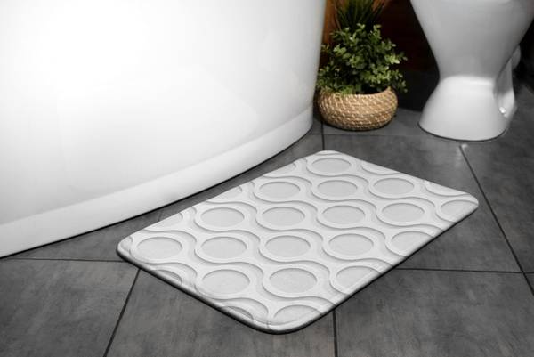Badteppich Kreise Muster Weiß - Polyester - 75 x 45 x 75 cm