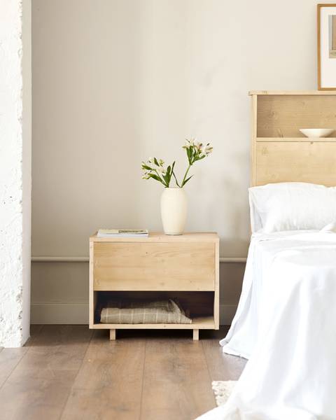 Nachttisch aus massivem Tannenholz beige Holz