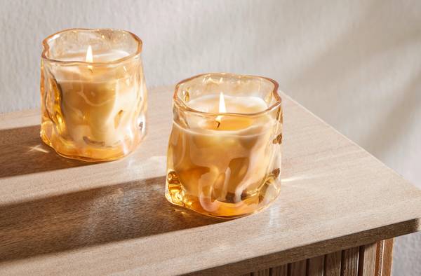 Duftkerze PLEASURE Orange - Glas - Naturfaser - Textil - 8 x 8 x 8 cm