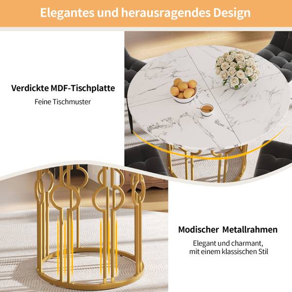 Esstisch Brigvens Gold - Weiß - Holzwerkstoff - Metall - 14 x 76 x 100 cm