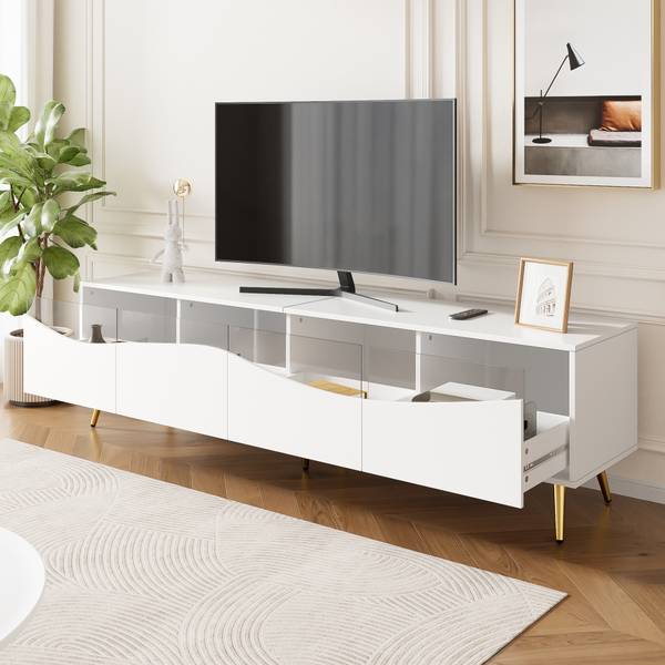 TV-meubel Astraios Ⅴ wit - plaatmateriaal op houtbasis - glas - 40 x 50 x 180 cm