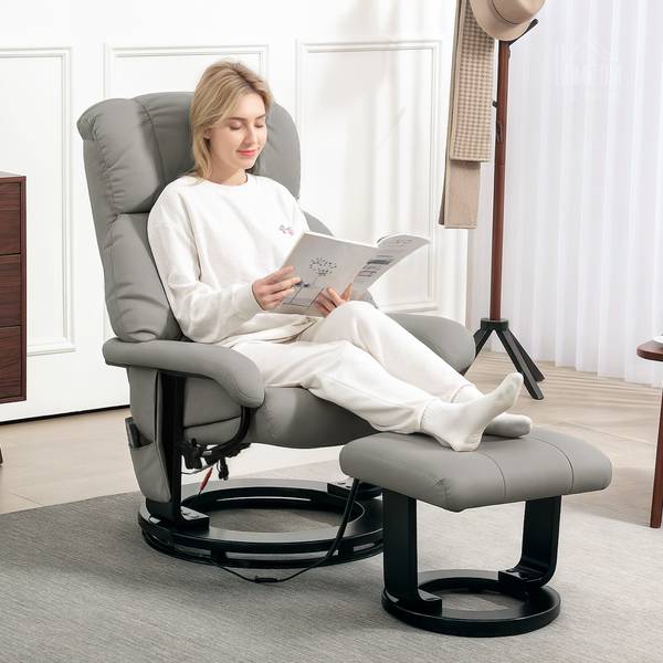 Relaxsessel mit Fußhocker 700-008V92GY Grau - Kunstleder - 80 x 102 x 76 cm