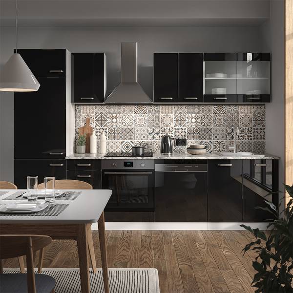 Küche  R-Line 40984 Hochglanz Schwarz - Weiß