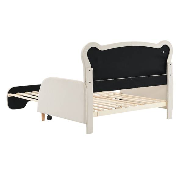 Tagesbett VELVZoo Ⅱ Beige - Holzwerkstoff - Massivholz - 149 x 107 x 204 cm