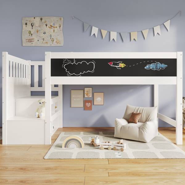 Hoogbed MonetLucy Ⅰ wit - plaatmateriaal op houtbasis - massief hout - 97 x 112 x 253 cm