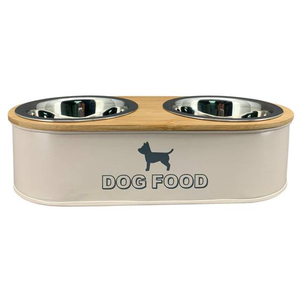 Hundefutternapf 248716 Weiß - Massivholz - 30 x 7 x 14 cm