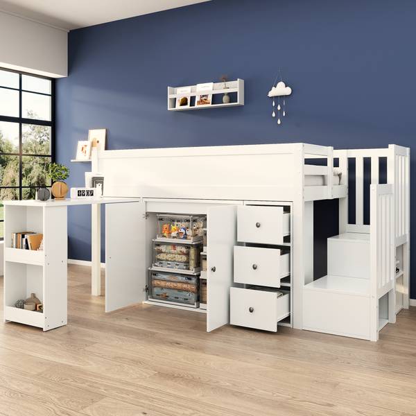 Hochbett BB3564 Weiß - Massivholz - 95 x 111 x 250 cm