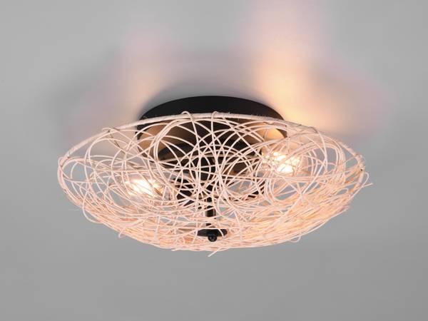 LED Deckenleuchte dimmbar Boho Rattan Beige - Schwarz - Metall - Rattan - 40 x 14 x 40 cm