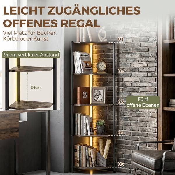 Bücherregal 836-699V90RB Braun - Holzwerkstoff - 32 x 147 x 32 cm
