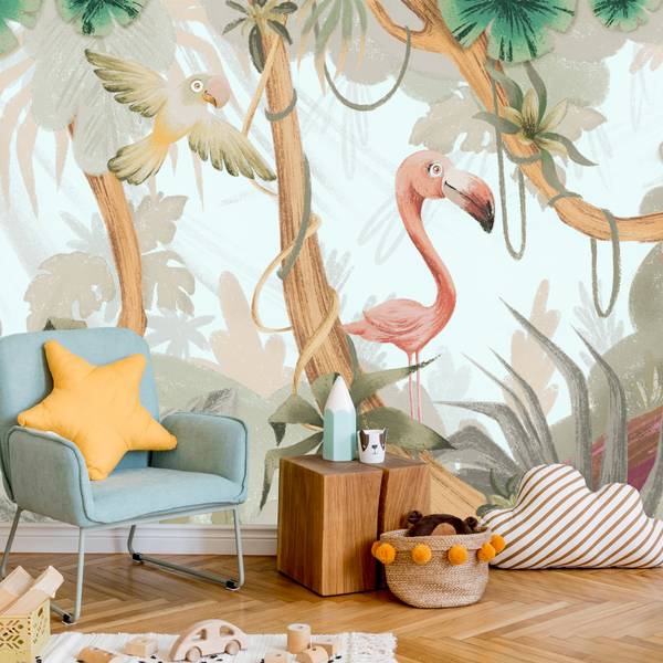 Papier Peint Pour Enfant OISEAUX Plantes Beige - 300 x 210 x 210 cm