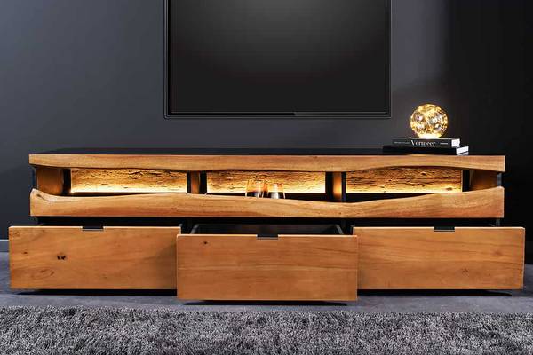 TV-Lowboard GRAND ACACIA Schwarz - Braun - Akazie - 180 x 54 x 42 cm