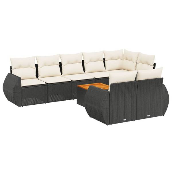 Garten-Lounge-Set 3035815-1 9-teilig Schwarz - Weiß - Polyrattan - 62 x 69 x 62 cm