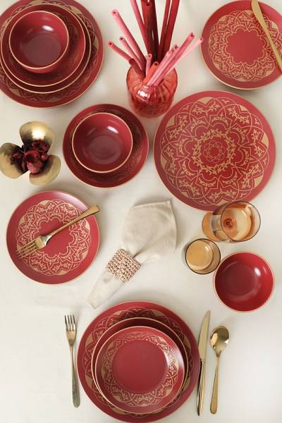 Geschirrset Keraart Hatırat - 24 teilig Rot - Keramik - Höhe: 2 cm