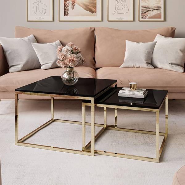 Couchtisch YOSHI 2in1 Hochglanz Schwarz - Gold