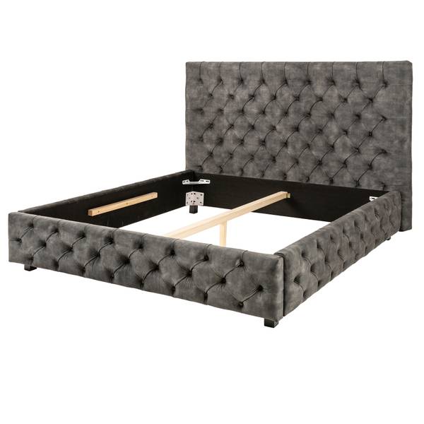 Doppelbett PARIS Grau - Grün - Polyester - Samt - Gummibaum - 190 x 138 x 220 cm