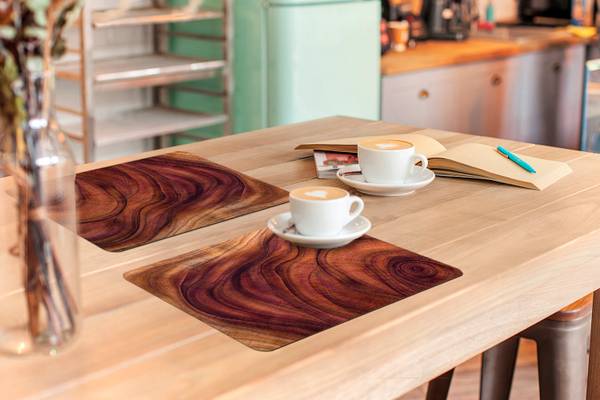 PLATZSETS Holzmaserung 6er-Set Braun - Vinyl - 45 x 30 x 1 cm