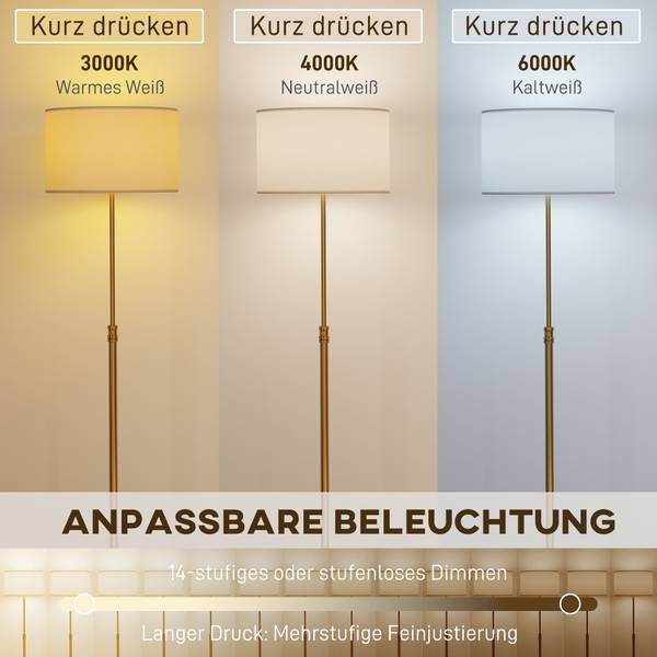 Staande lamp B31-625V91GD goud - linnen - staal - 40 x 168 x 40 cm