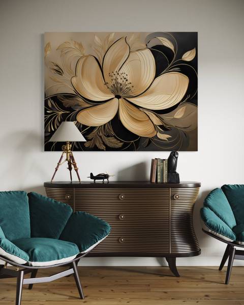 Tableau déco fleurs feuilles glamour 100 x 70 cm