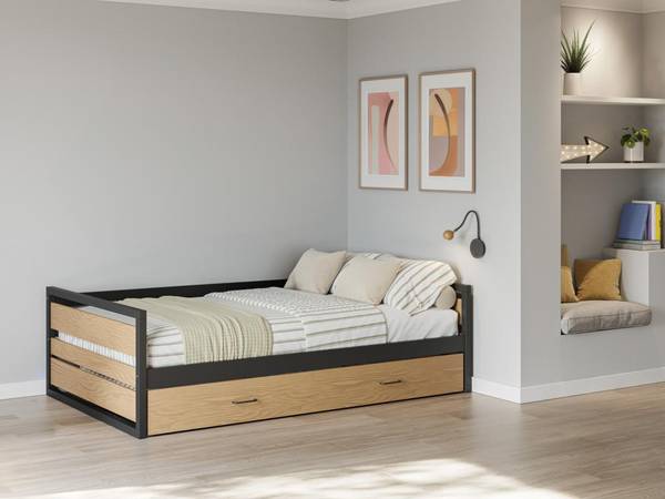 Bettrahmen BOSTON Beige - Metall - Holz teilmassiv - 210 x 62 x 133 cm