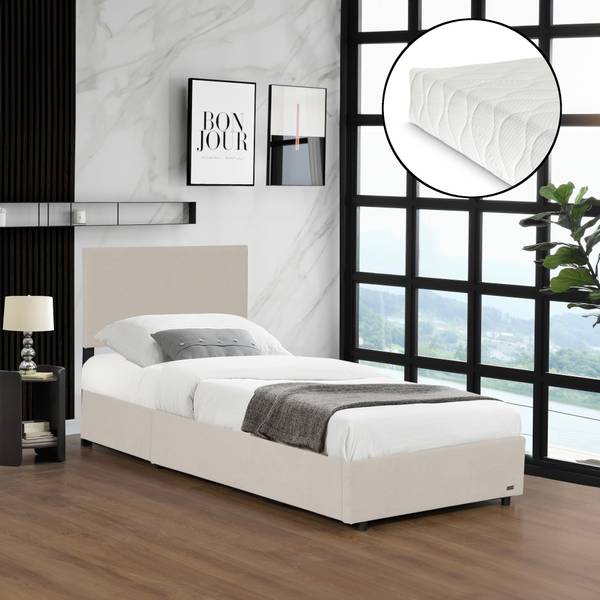 Eenpersoonsbed Juva beige - Ligoppervlak breedte: 90 cm