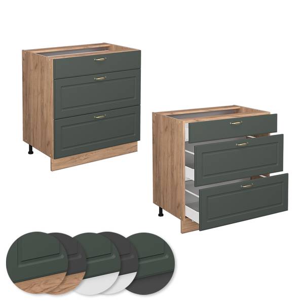 Küchenunterschrank Fame-Line 45971 Grün - Eiche Landhaus Dekor - Eiche Dekor - Breite: 80 cm