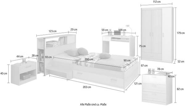 Kinderzimmer Set Charly16 5-teilig Braun - Weiß - Holzwerkstoff - 121 x 180 x 233 cm