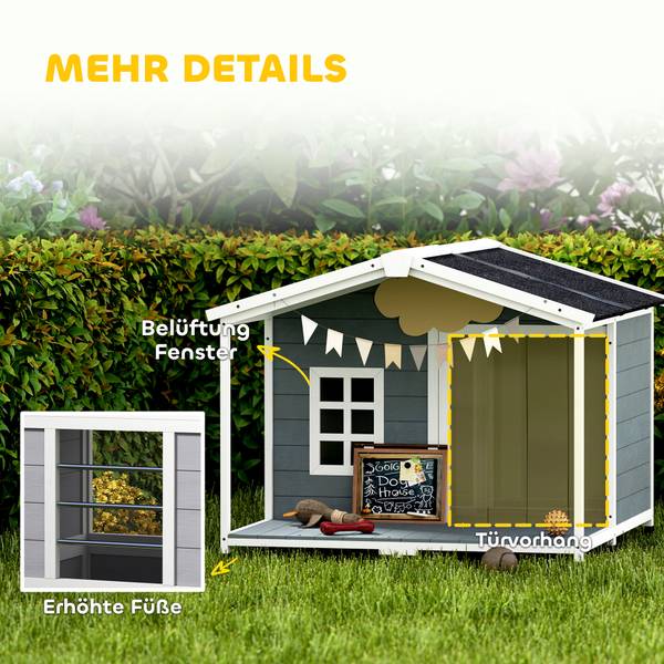 Hundehütte D02-251V00GY Grau - Massivholz - 103 x 84 x 107 cm
