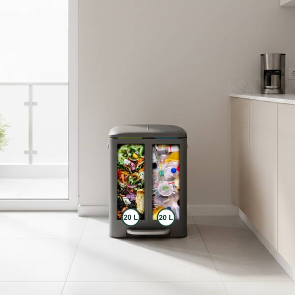 Prullenbak 2 vakken elk 20 liter grijs - zilver