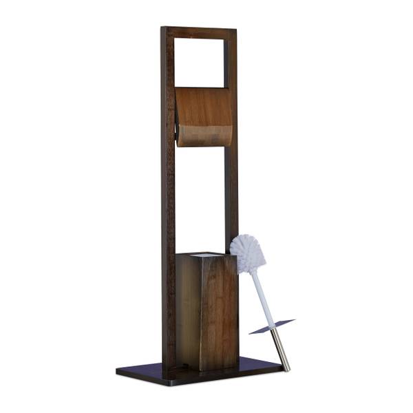 WC Garnitur Bambus dunkelbraun Braun - Silber - Weiß - Holzverbundwerkstoff - 21 x 82 x 36 cm