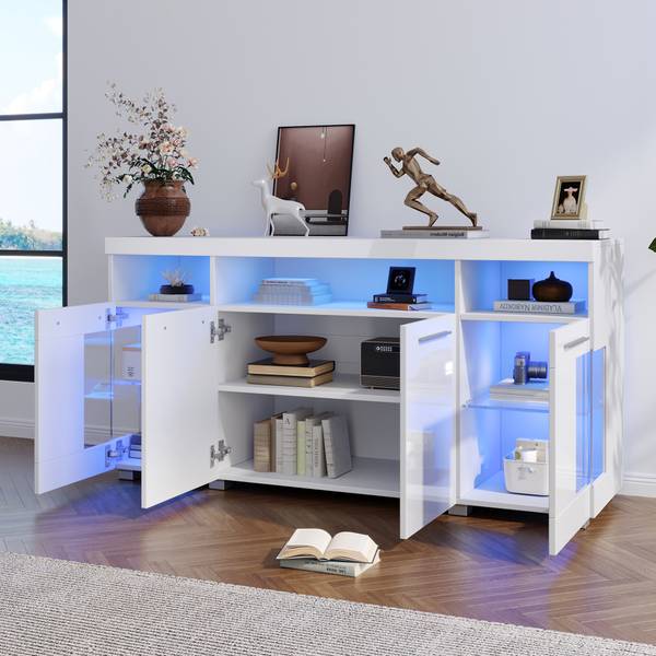 Sideboard Endymion Ⅰ Weiß - Holzwerkstoff - Glas - 140 x 70 x 40 cm