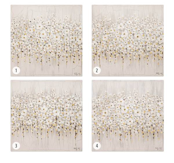 Acrylbild Handgemalt Blüten Oz Schwarz - Baumwollstoff - 80 x 80 x 4 cm