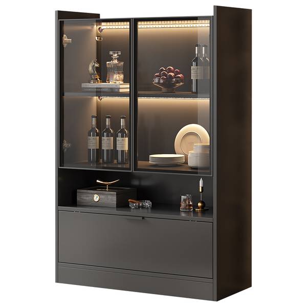 Vitrine Ourea Ⅰ Noir - Bois manufacturé - Verre - 35 x 120 x 80 cm