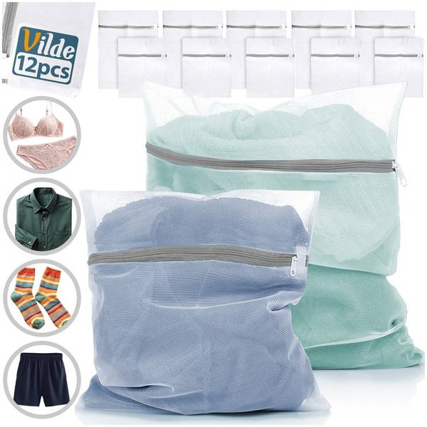 Wäschenetze 12er Set Weiß - Polyester - 29 x 1 x 29 cm